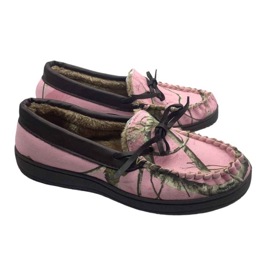 Itasca Womens Pink Camouflage Moccasin Slippers Size 7 Faux‎ Fur Lined Real Tree